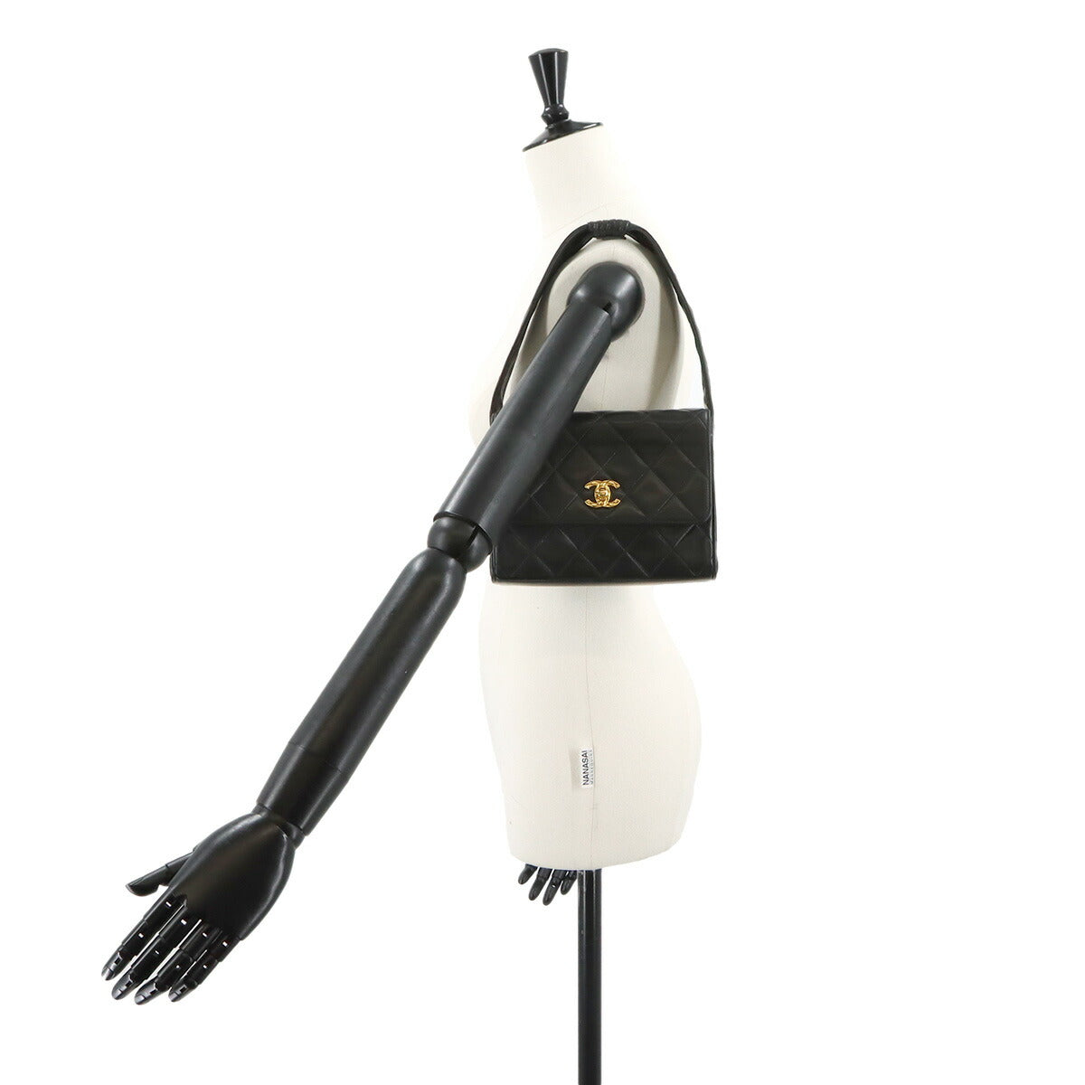 Matelasse Hand Bag Leather Black Vintage Purse