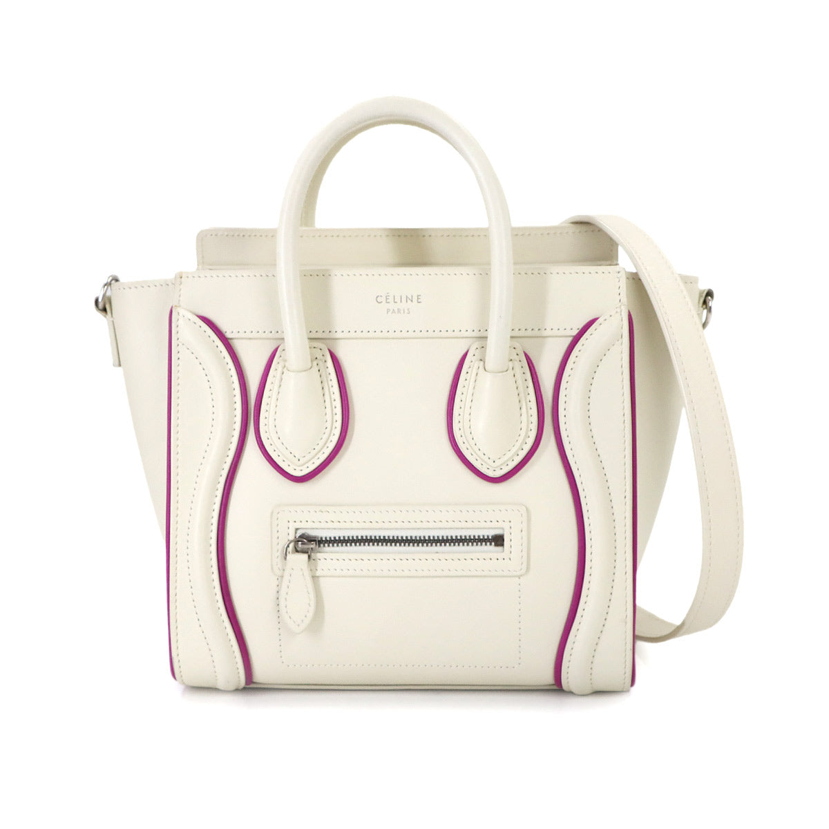 Luggage Nano Shopper Hand Shoulder Bag Leather White Pink