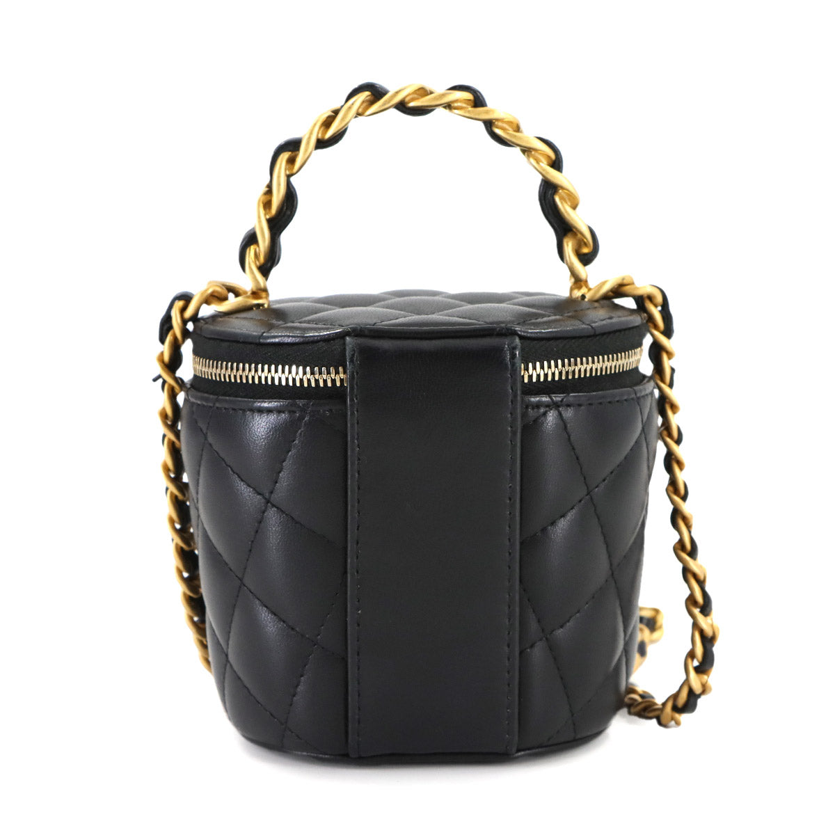 Matelasse Mini Vanity Chain Hand Shoulder Bag Leather Black