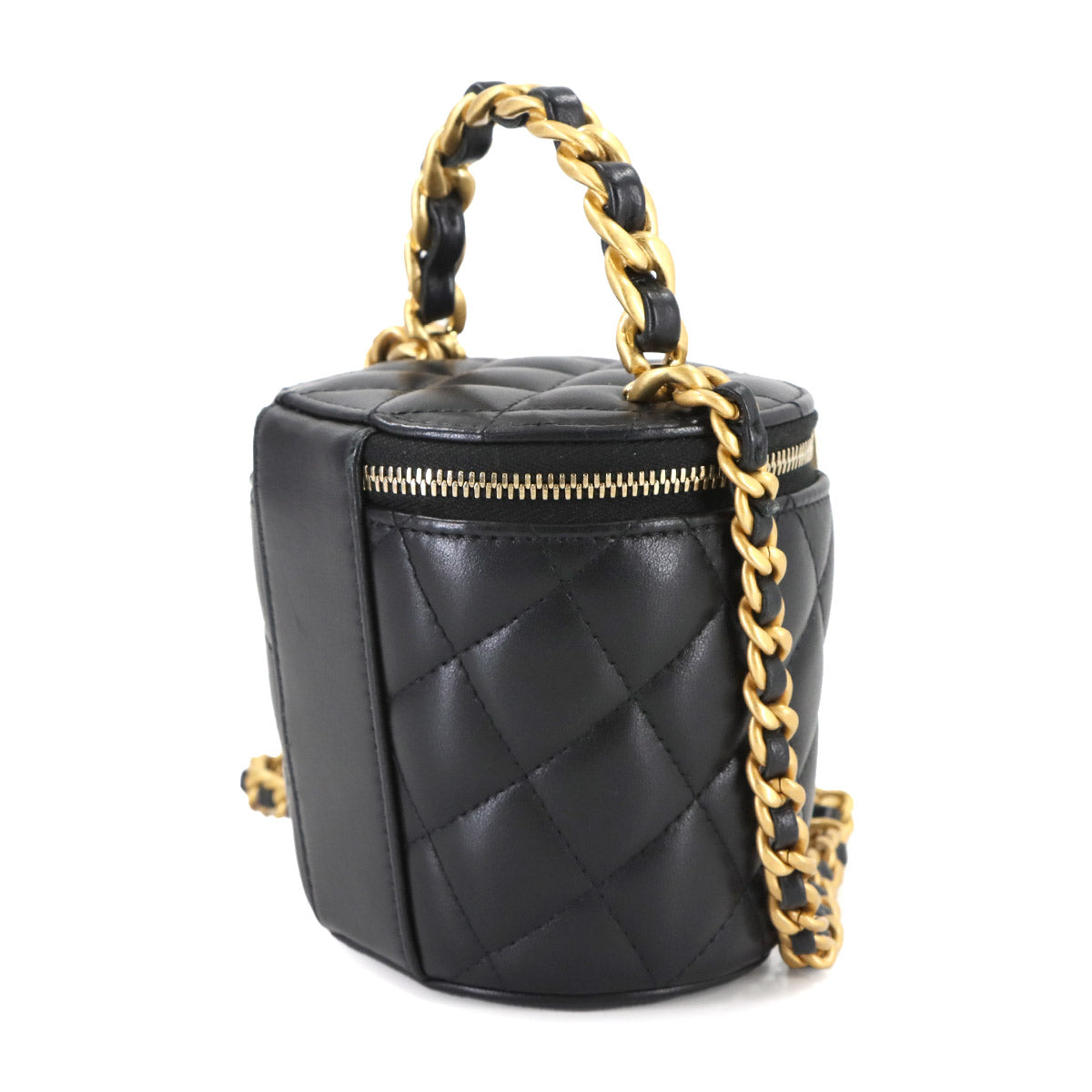 Matelasse Mini Vanity Chain Hand Shoulder Bag Leather Black