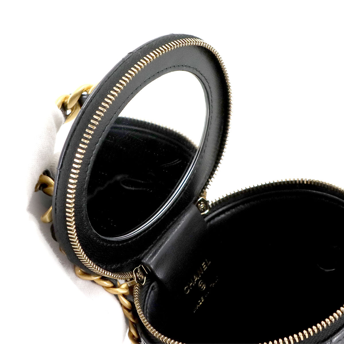 Matelasse Mini Vanity Chain Hand Shoulder Bag Leather Black