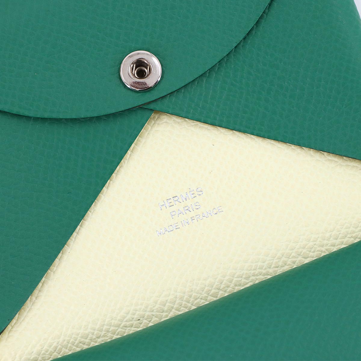 Calvi Duo Verso Card Case Epsom Vert Vertigo Jaune Milton