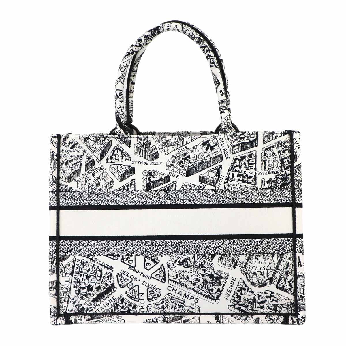 Christian Dior Plan de Paris Book Tote Bag Medium Canvas White Black