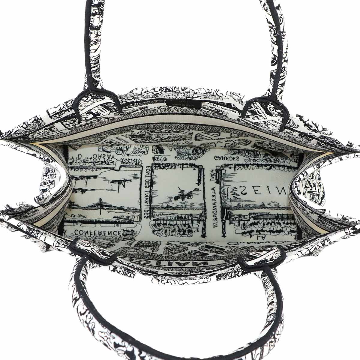 Christian Dior Plan de Paris Book Tote Bag Medium Canvas White Black