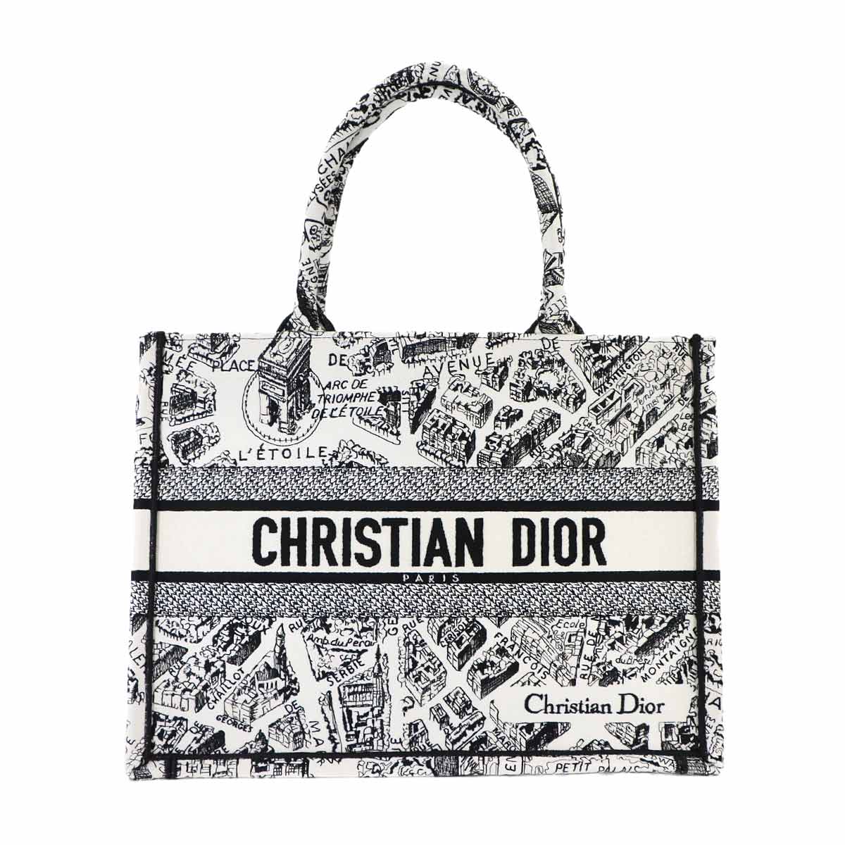 Christian Dior Plan de Paris Book Tote Bag Medium Canvas White Black