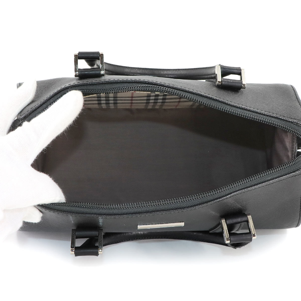 Hand Bag Leather Black Plaid Purse