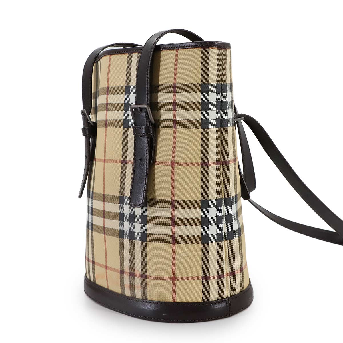 Plaid Tote Bag PVC Leather Beige Brown Purse