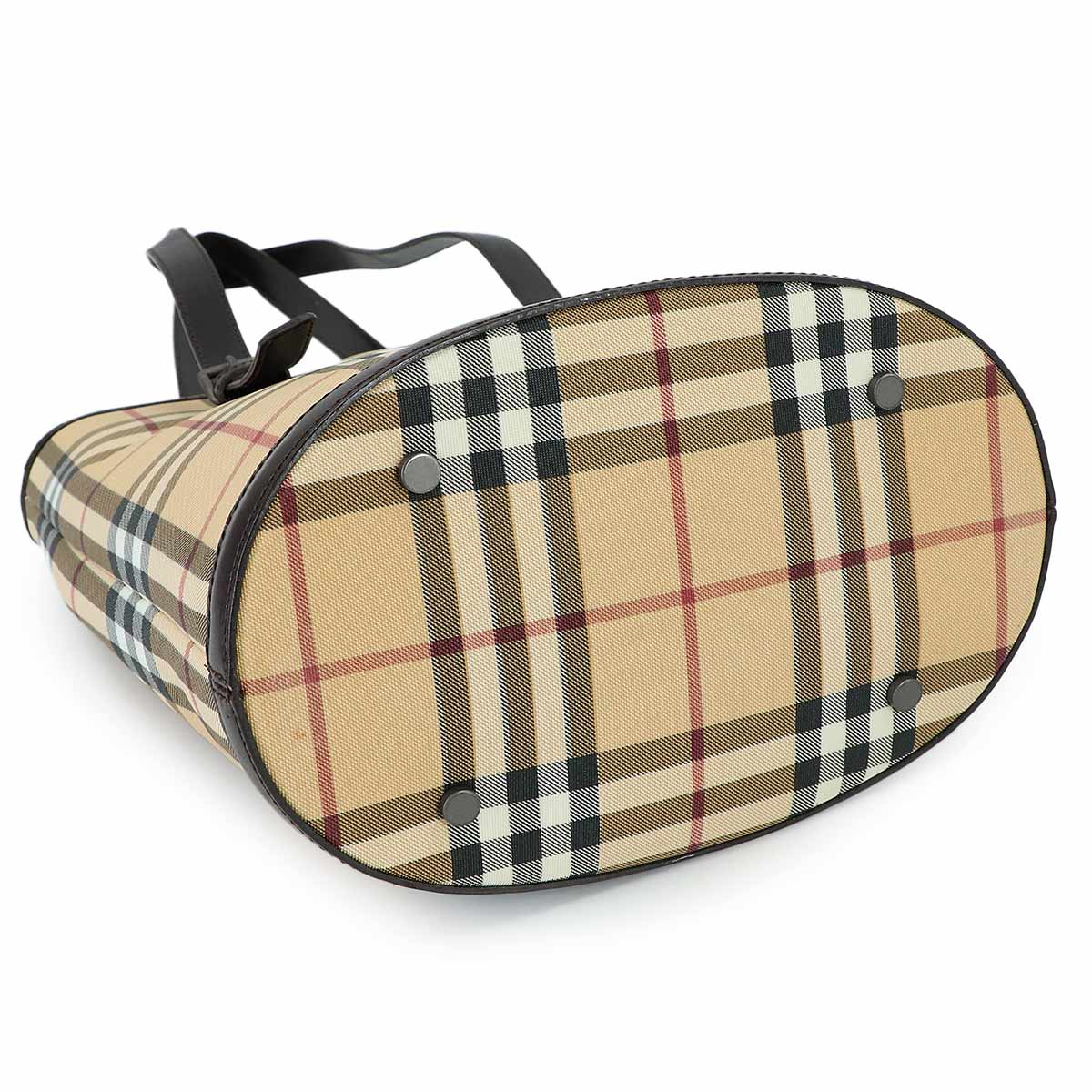 Plaid Tote Bag PVC Leather Beige Brown Purse