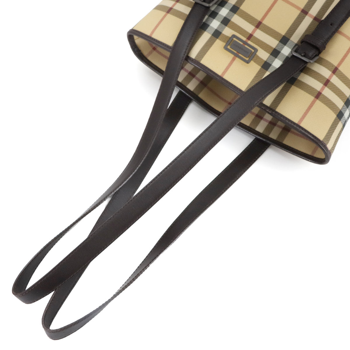 Plaid Tote Bag PVC Leather Beige Brown Purse