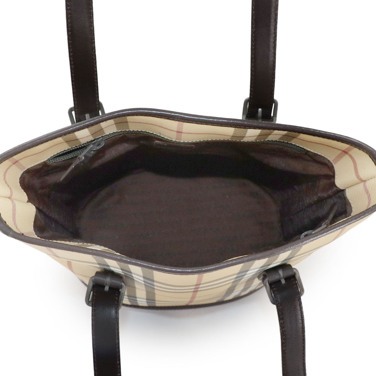 Plaid Tote Bag PVC Leather Beige Brown Purse