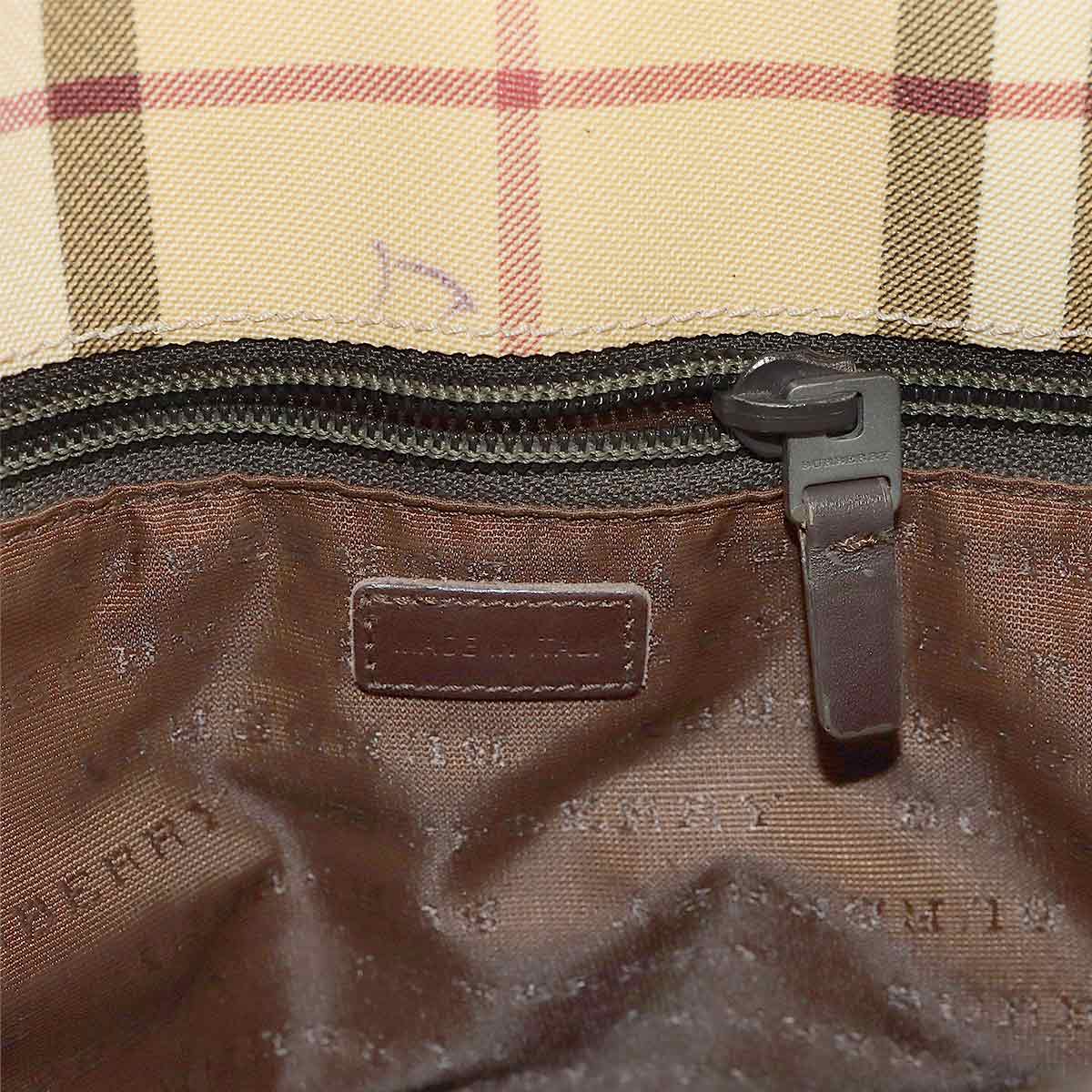 Plaid Tote Bag PVC Leather Beige Brown Purse