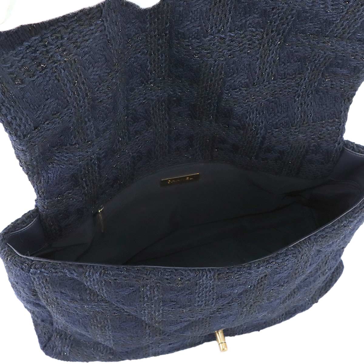 CHANEL 19 Maxi Chain Hnad Shoulder Bag Tweed Leather Navy AS1162