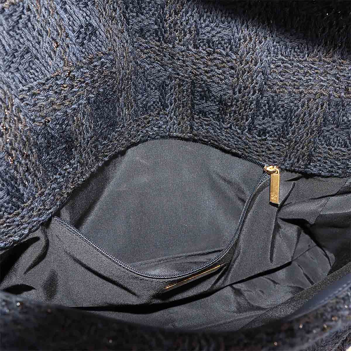 CHANEL 19 Maxi Chain Hnad Shoulder Bag Tweed Leather Navy AS1162