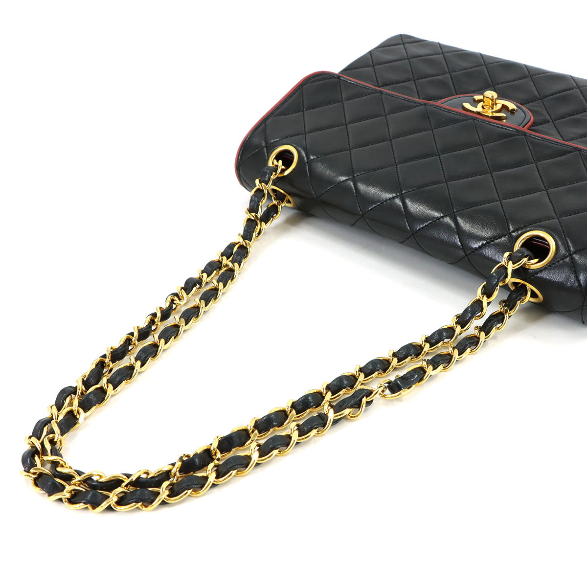 Matelasse Chain Shoulder Bag Leather Black Vintage