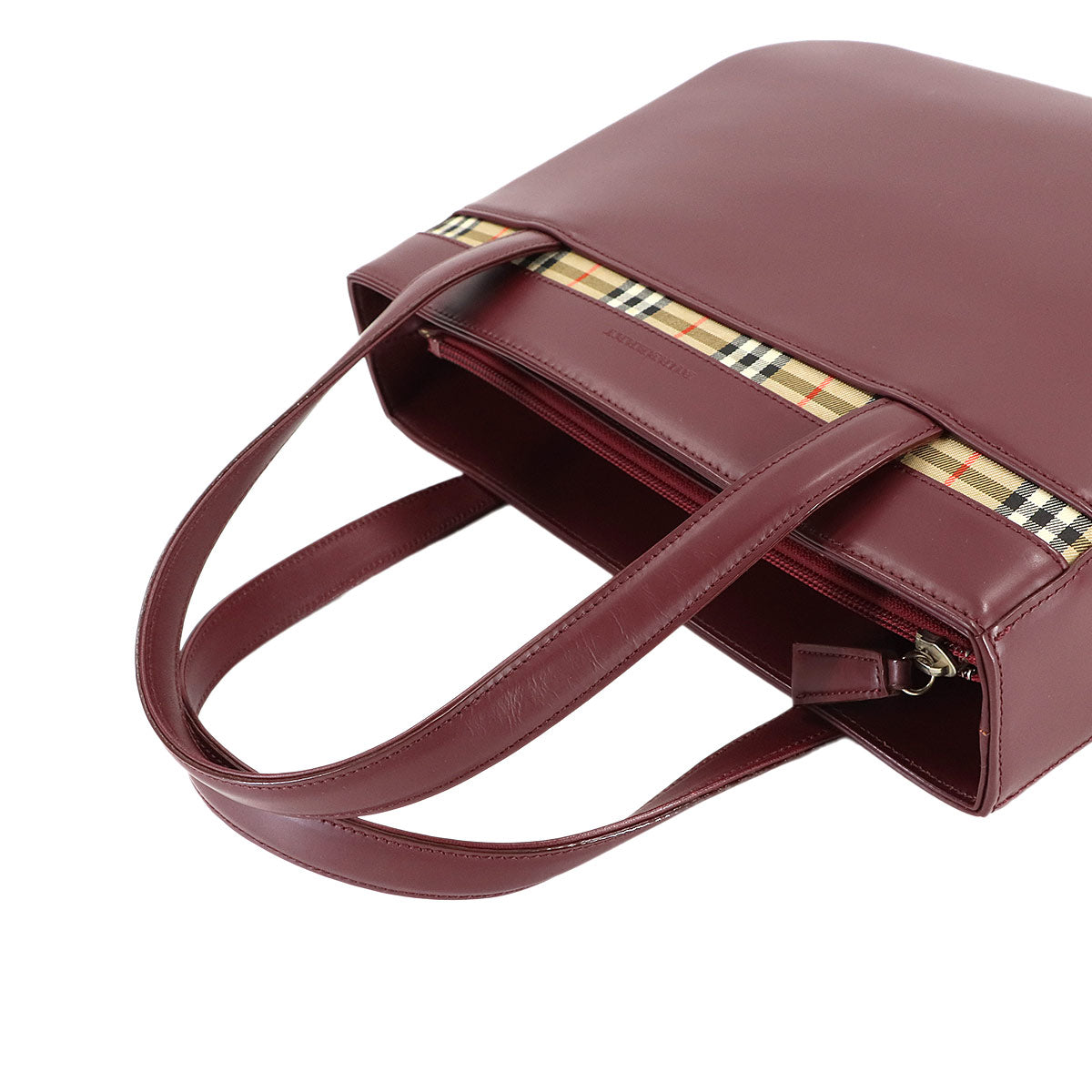Plaid Hand Bag Leather Canvas Bordeaux Haymarket