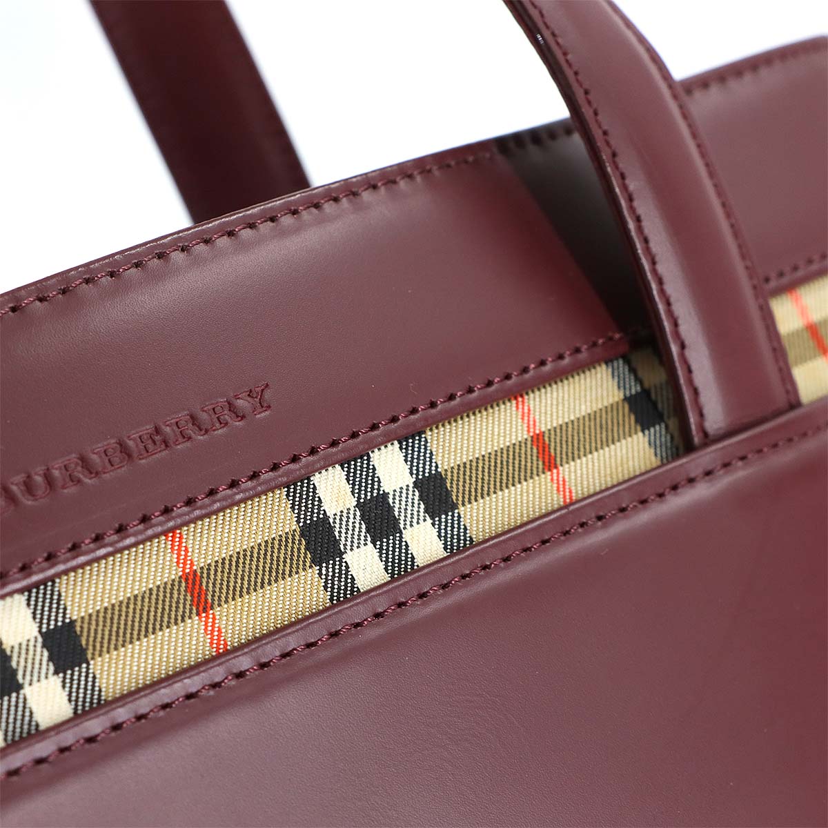 Plaid Hand Bag Leather Canvas Bordeaux Haymarket