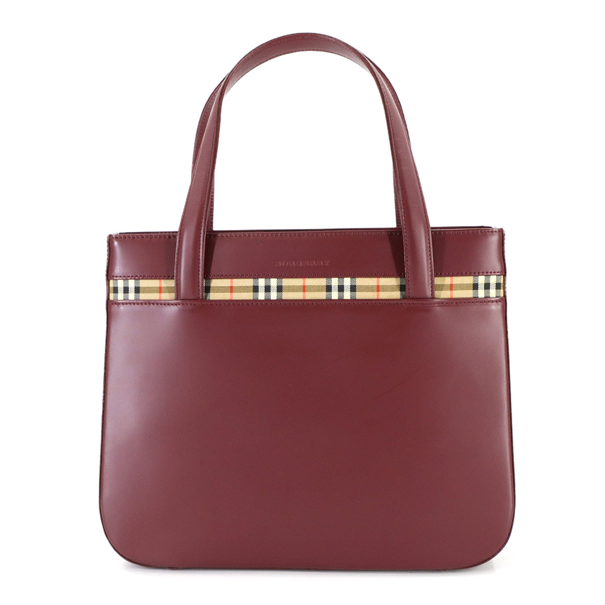 Plaid Hand Bag Leather Canvas Bordeaux Haymarket