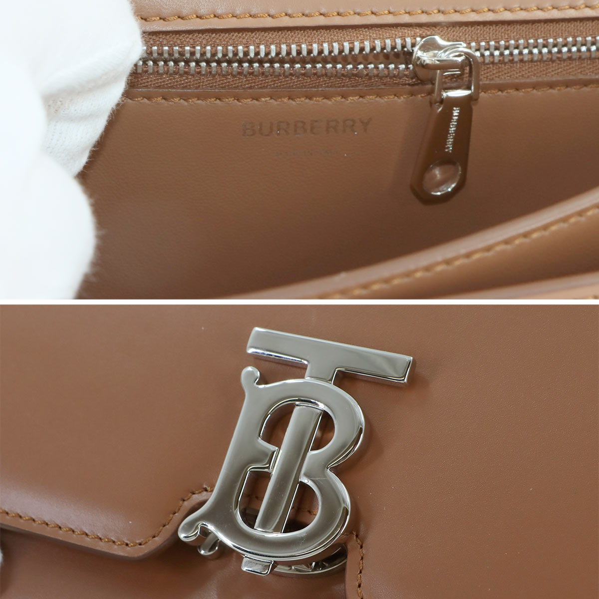 Small TB Shoulder Bag Leather Brown Purse