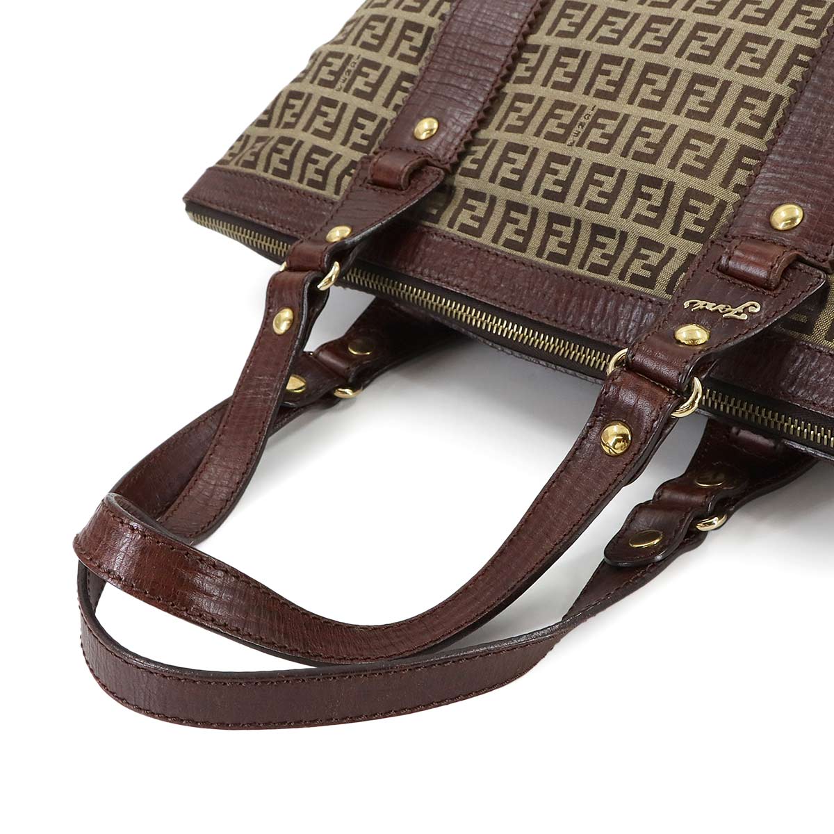 Zucchino Tote Bag Canvas Leather Beige Brown 8BH179 FF Purse