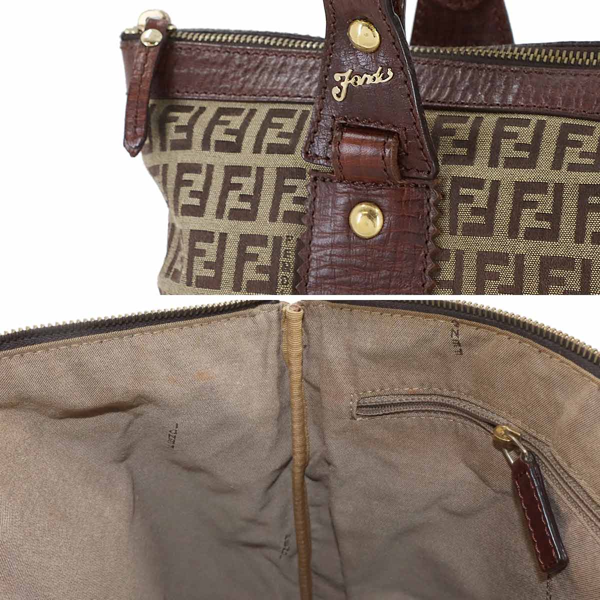 Zucchino Tote Bag Canvas Leather Beige Brown 8BH179 FF Purse