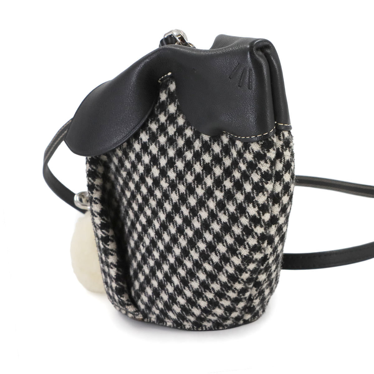 Bunny Mini Shoulder Bag Wool Leather Black White Houndstooth