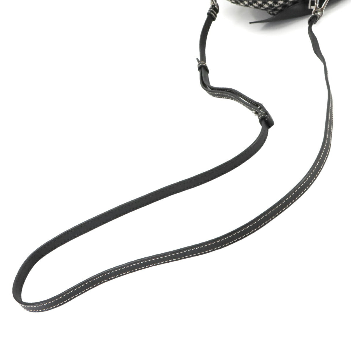 Bunny Mini Shoulder Bag Wool Leather Black White Houndstooth