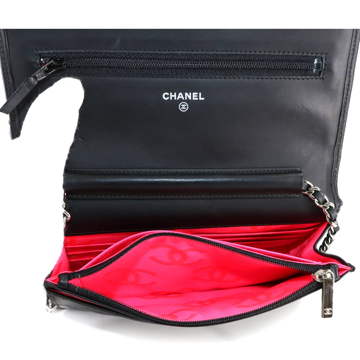 Cambon Line Chain Long Wallet Leather Enamel Black A46646