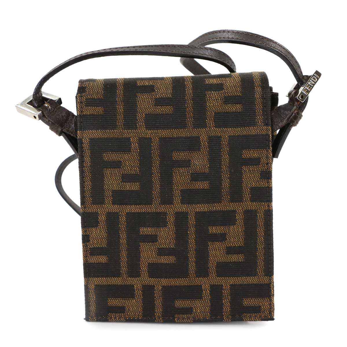 Zucca Shoulder Bag Canvas Leather Brown Purse