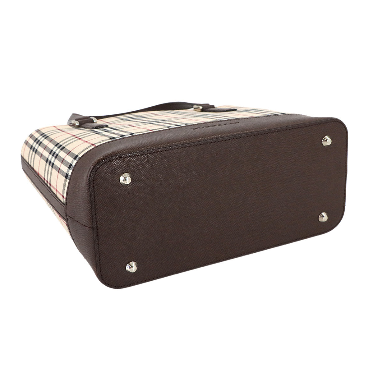 Plaid Hand Bag Canvas Leather Beige Brown Purse