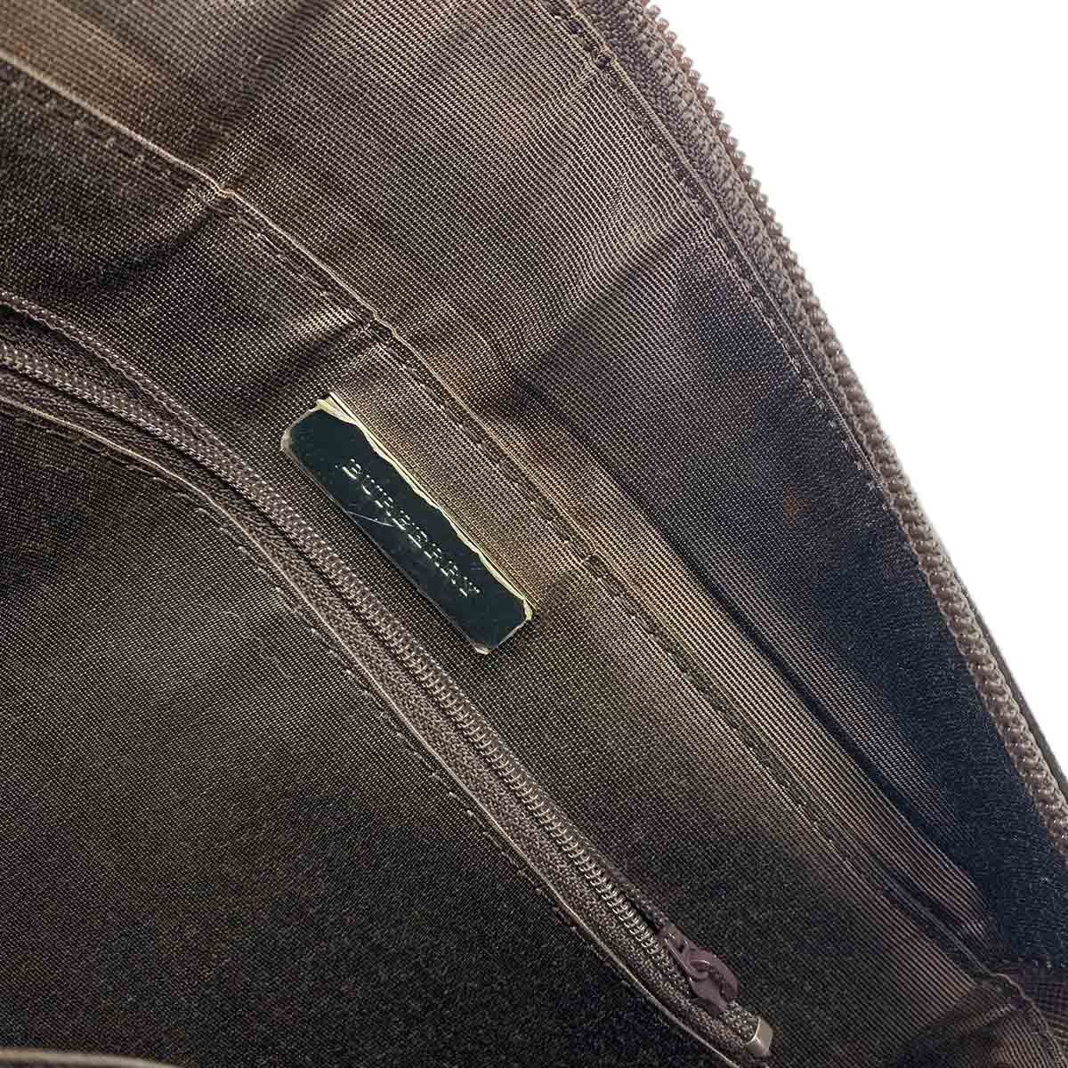 Plaid Hand Bag Canvas Leather Beige Brown Purse