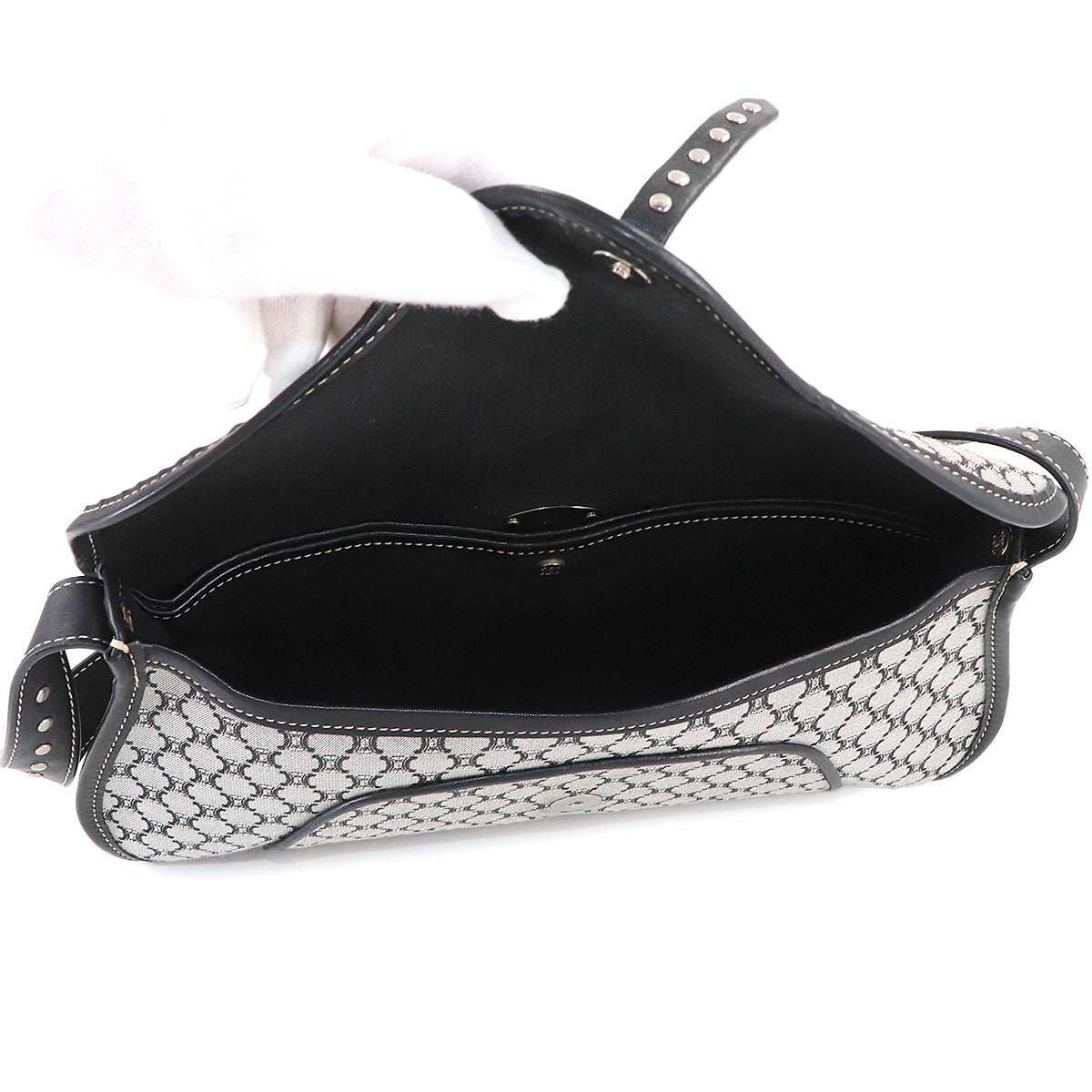 Macadam Shoulder Bag Canvas Leather Gray Black Vintage