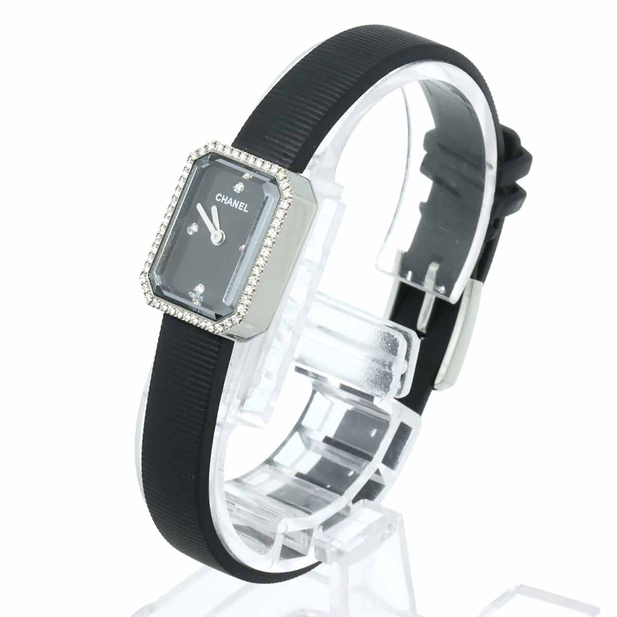 Premiere H2434 Bezel Diamond 4P Rubber Belt Black Dial Ladies