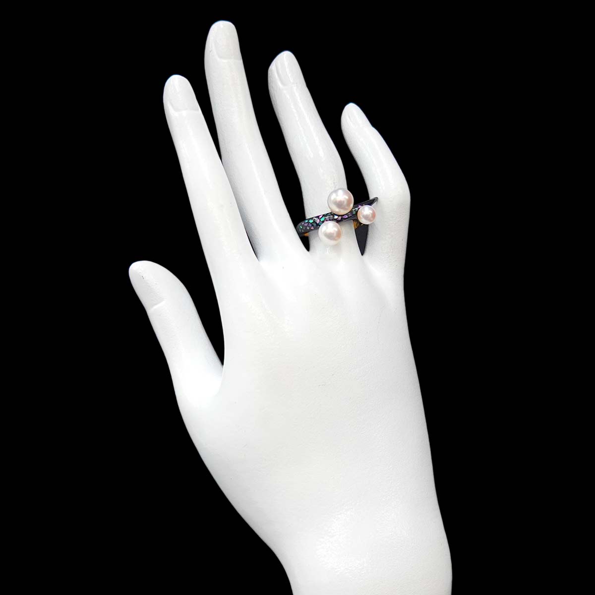 Akoya Pearl 7.6-5.4mm Enamel MOP Ring 18K YG 750 6.25-6.5(US)