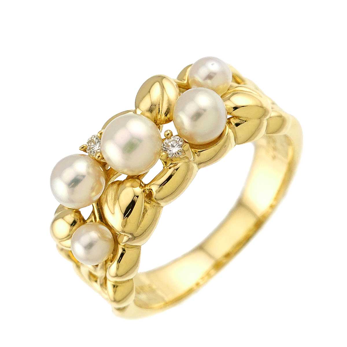 Baby Pearl 4.3-3.0mm Diamond 0.03ct Ring 18K YG 750 5.75-6(US)