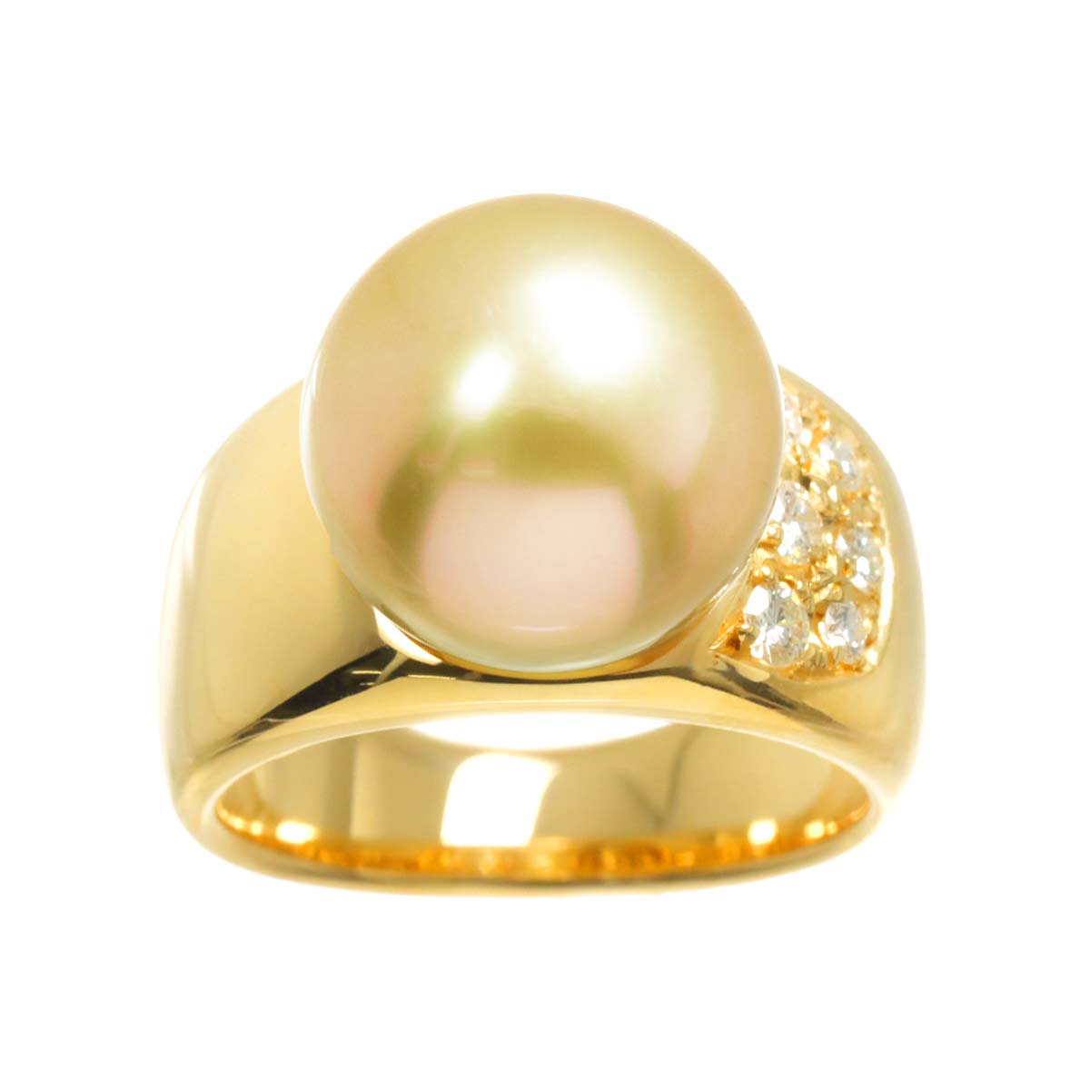 South Sea pearl 12.0mm Diamond 0.18ct Ring 18K YG 750 4.75-5(US)