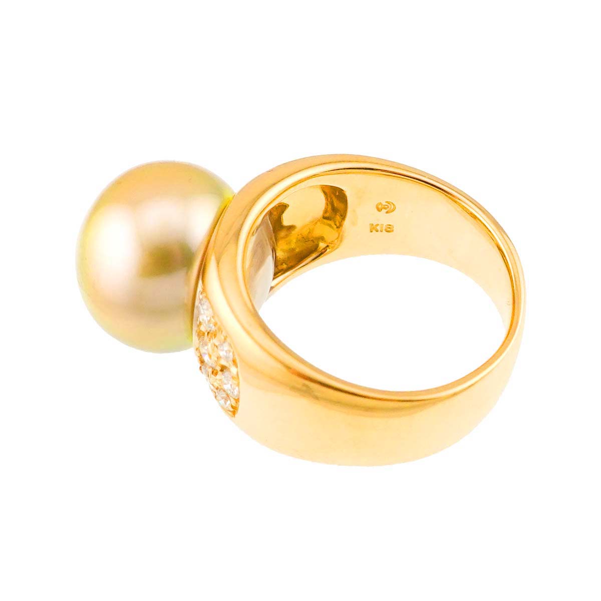 South Sea pearl 12.0mm Diamond 0.18ct Ring 18K YG 750 4.75-5(US)