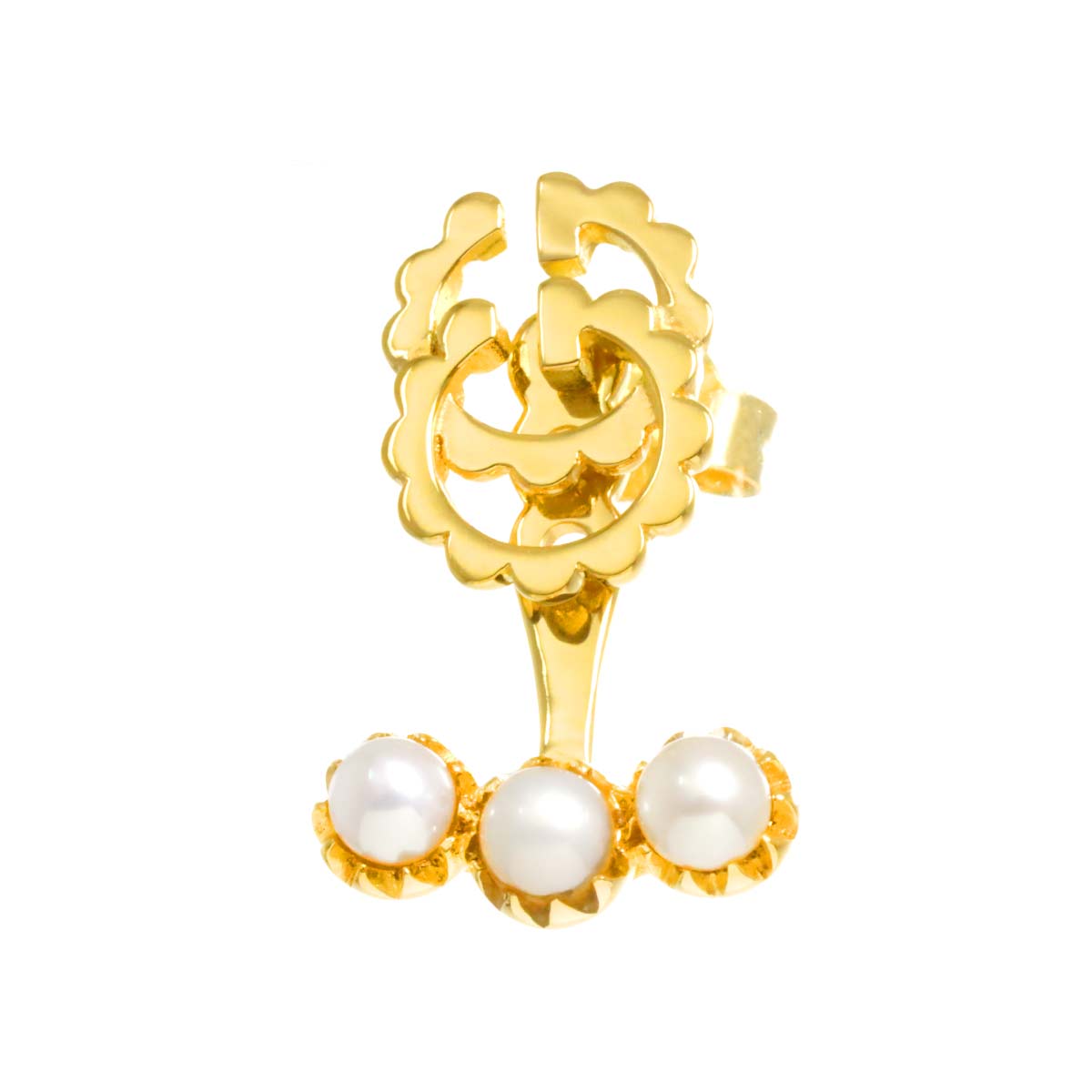 GG Logo Baby Pearl Earring Pierced 18K YG One Piece only