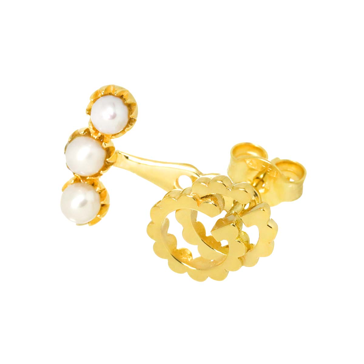 GG Logo Baby Pearl Earring Pierced 18K YG One Piece only