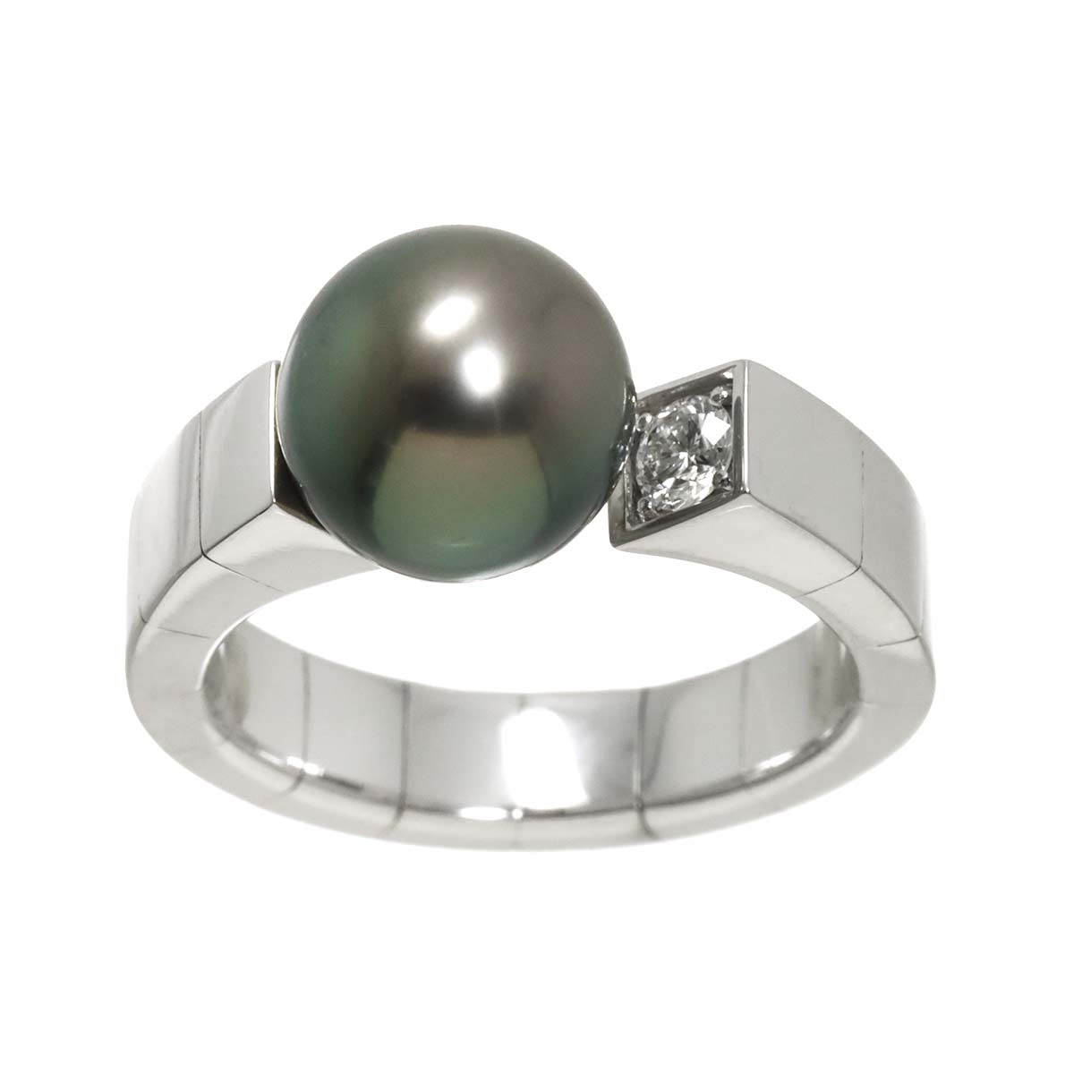 South Sea pearl 9.0mm Diamond 0.10ct Ring 18K WG 5.5-5.75(US)