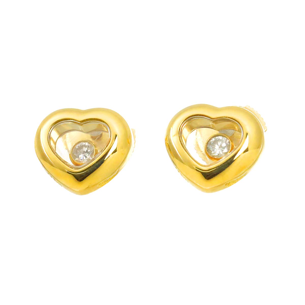 Happy Diamond Heart Earrings Pierced 18K YG 750