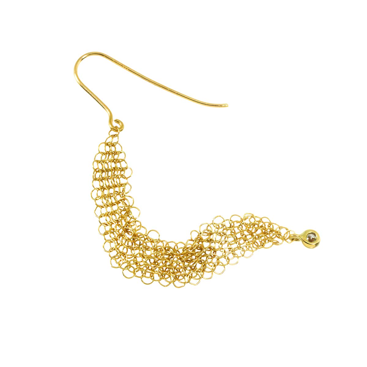 Mesh hook Diamond Earring Pierced 18K YG One Piece only