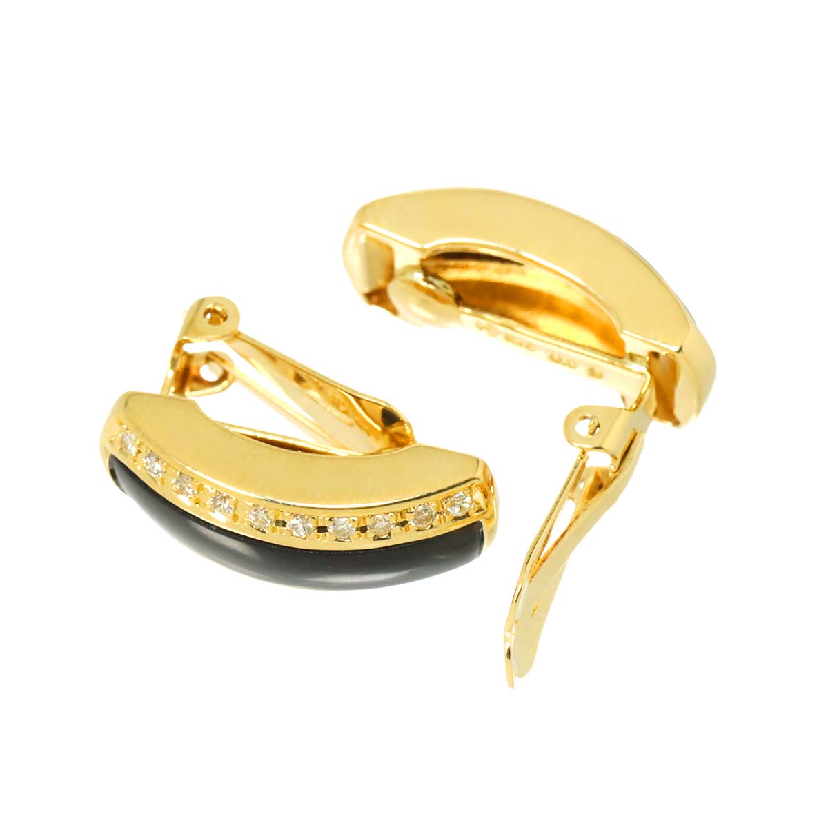 Diamond 0.09/0.09ct Onyx Earrings Clip on 18K YG 750