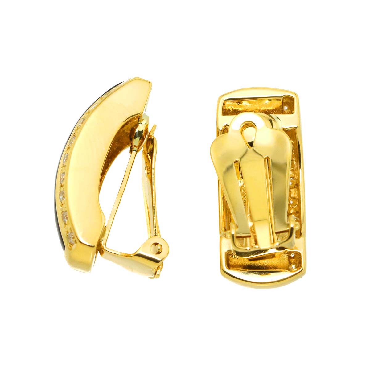 Diamond 0.09/0.09ct Onyx Earrings Clip on 18K YG 750