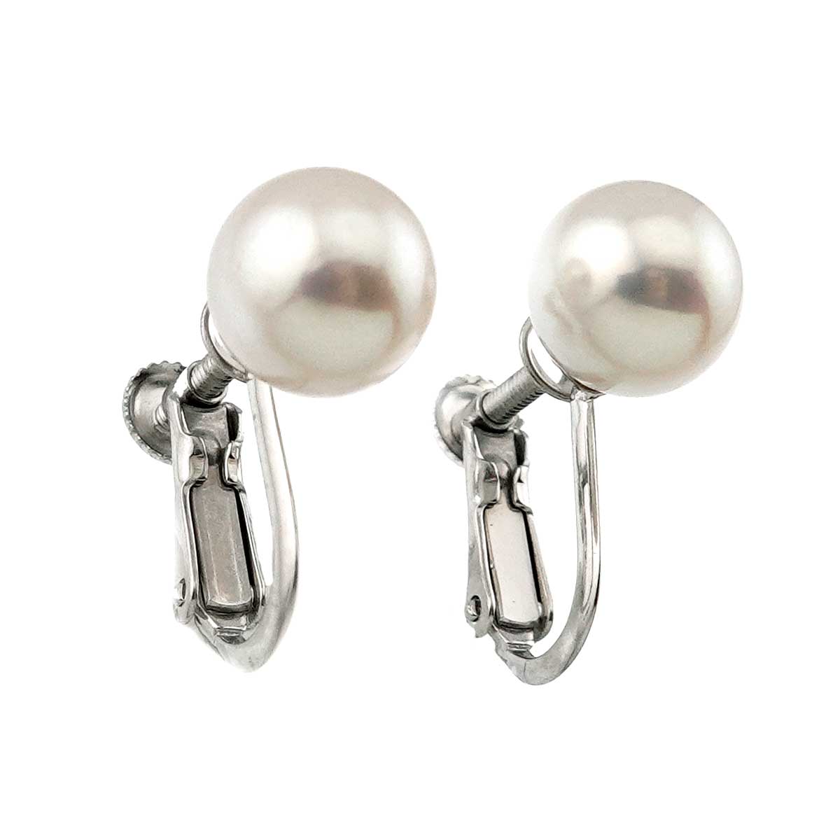 Akoya Pearl 7.6mm Earrings Clip on 18K WG White Gold 750