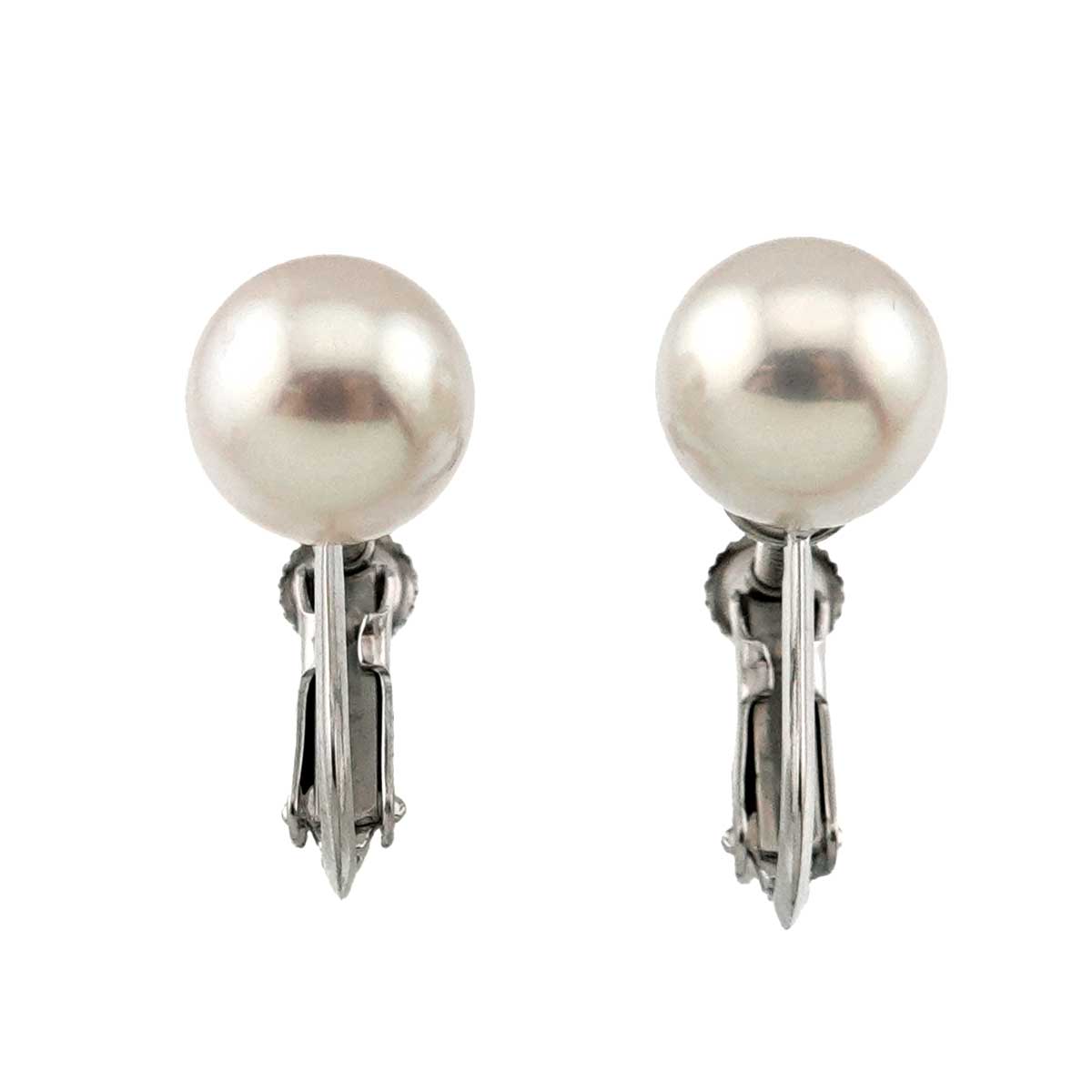 Akoya Pearl 7.6mm Earrings Clip on 18K WG White Gold 750