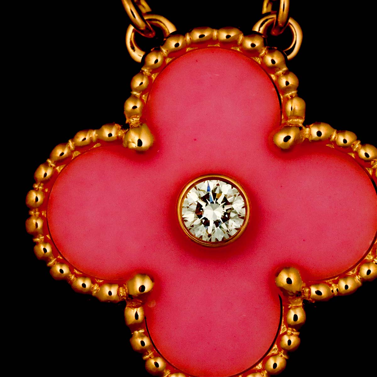Vintage Alhambra PinkSable Diamond Necklace 18K PG 750
