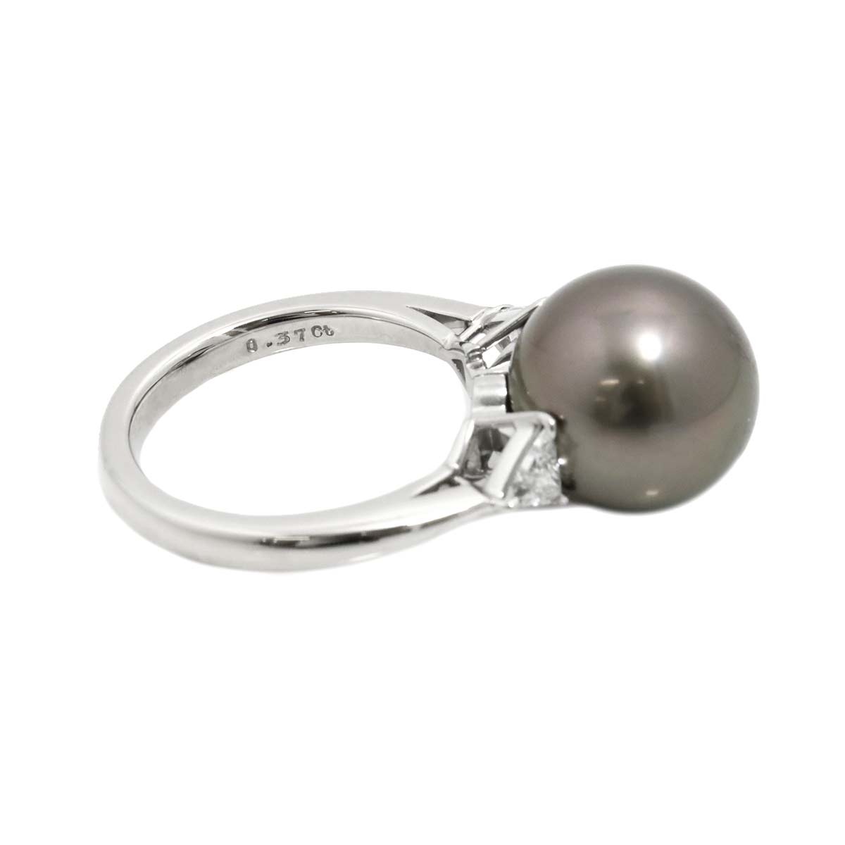 Black Pearl 12.5mm Diamond 0.37ct Ring Platinum size6.25-6.5(US)
