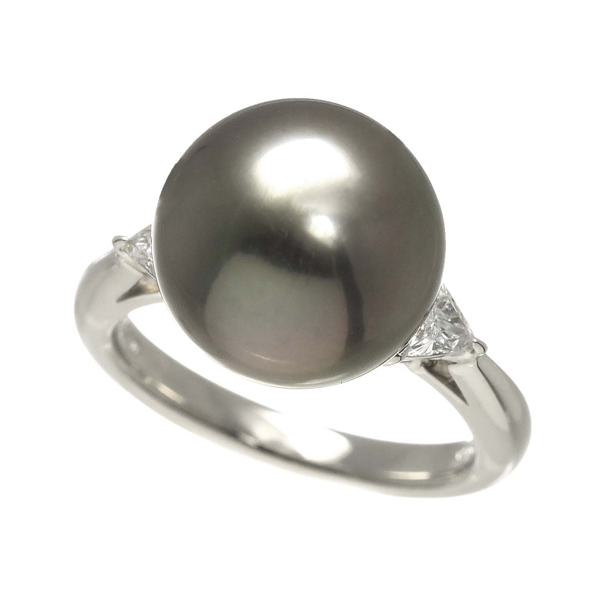 Black Pearl 12.5mm Diamond 0.37ct Ring Platinum size6.25-6.5(US)
