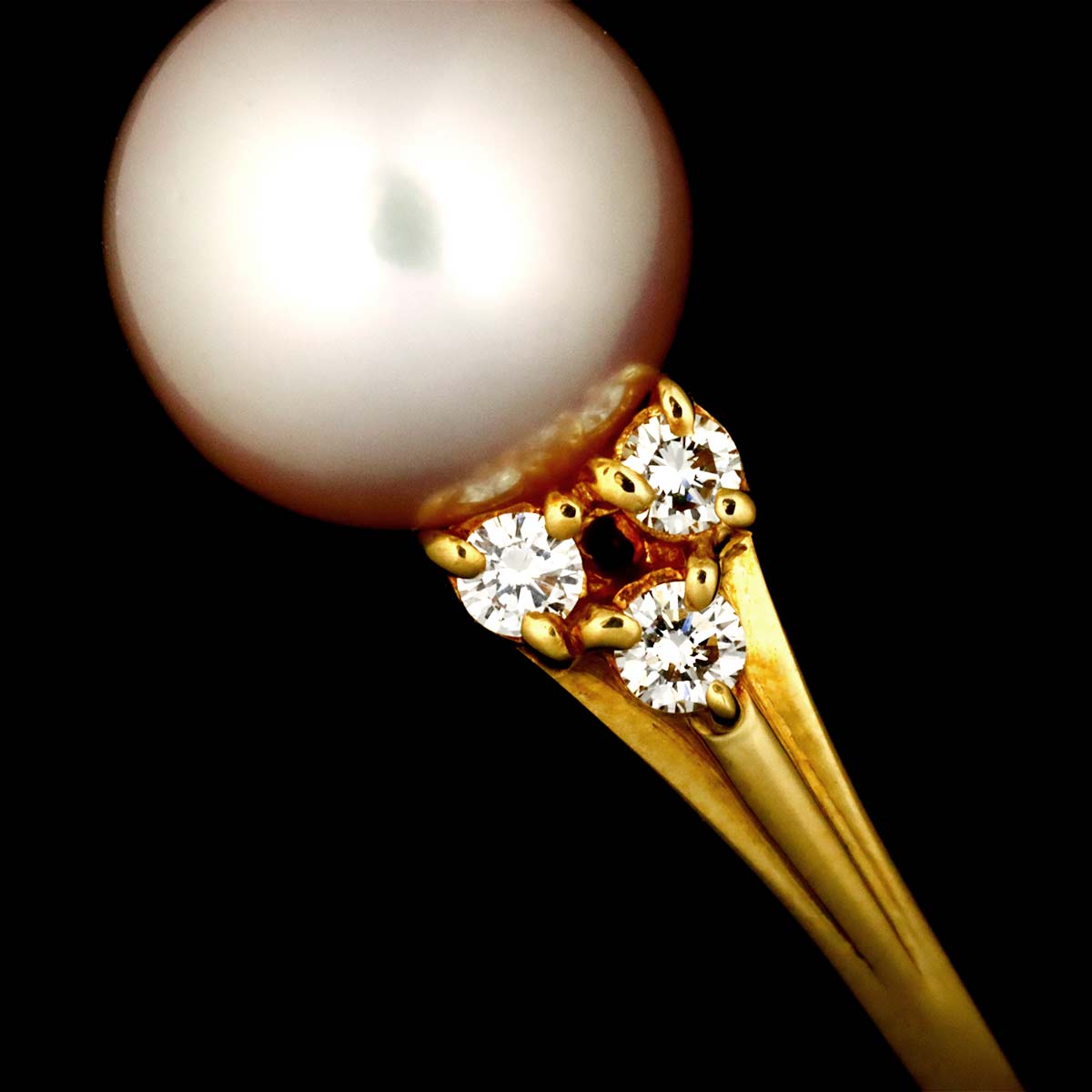 Akoya Pearl 7.7mm Diamond Ring 18K YG 750 size5.25(US)