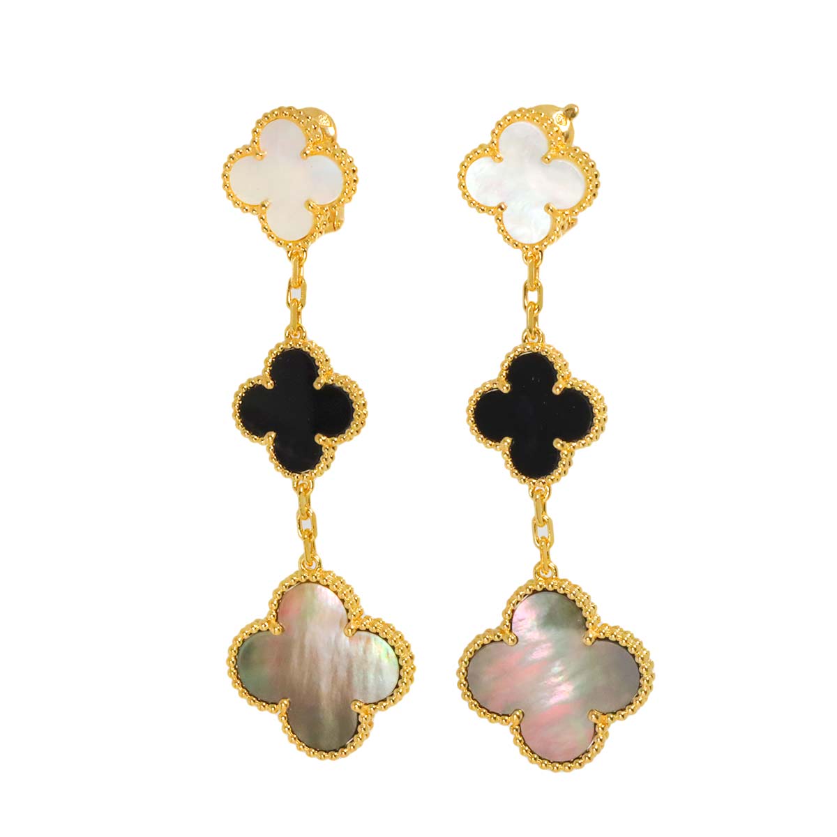 Magic Alhambra MOP Onyx 3P Earrings Pierced 18K YG 750